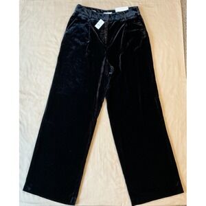 LOFT The Peyton Trouser SZ 10T Wide Leg High Rise Pleated Black Velour Pants NWT